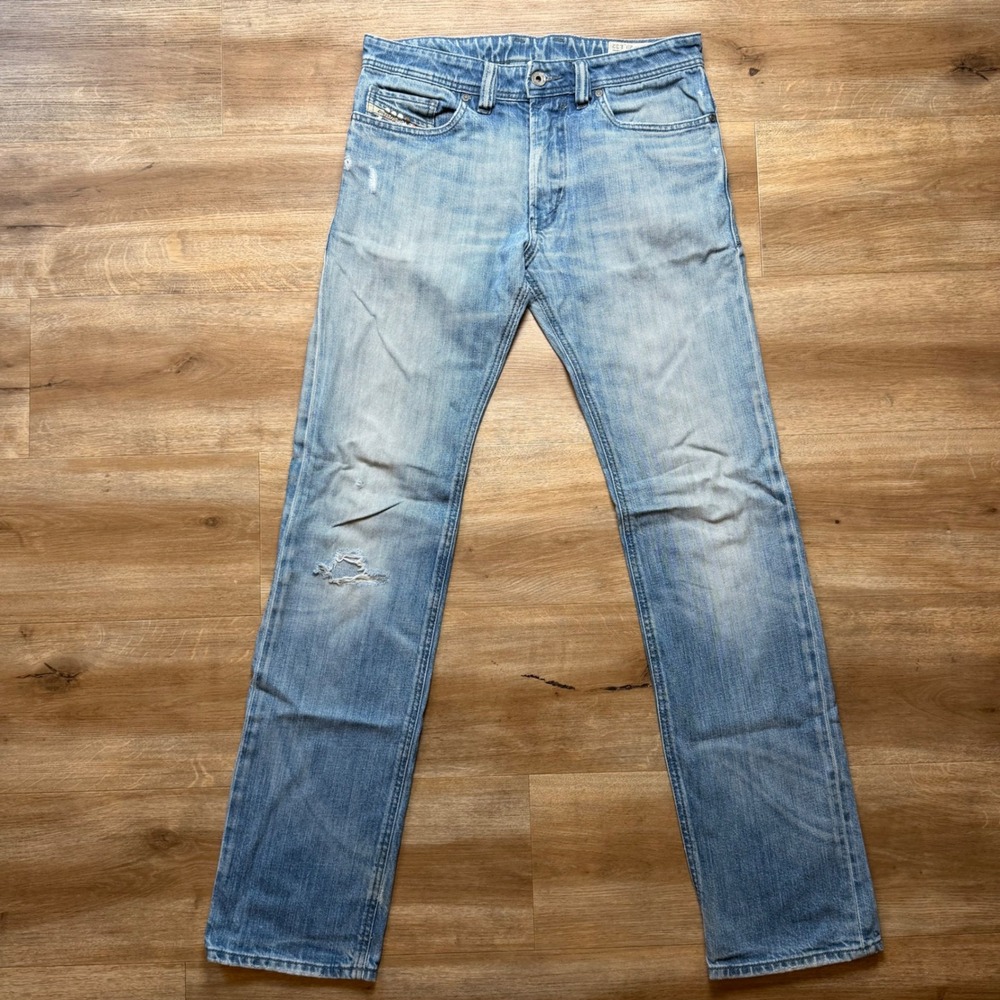 Diesel Safado Jeans Mens 29x32 Blue Slim Straight Light Wash Distressed 008HL